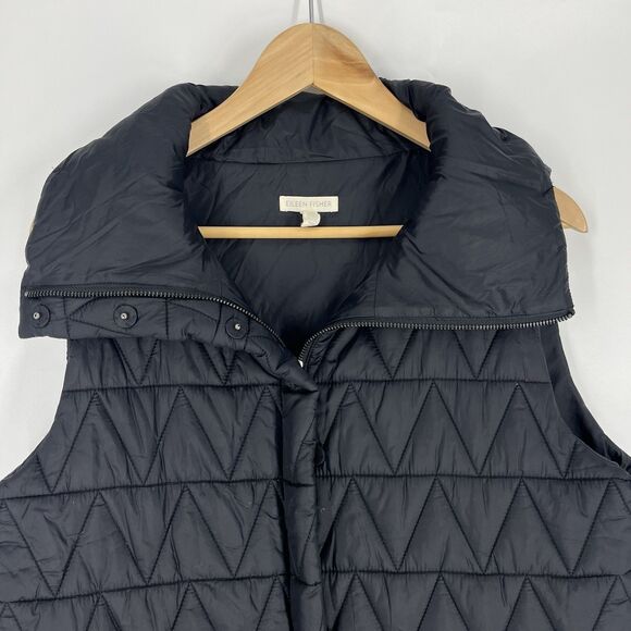 Eileen Fisher Jacket Vest Size Medium Womens Black Full Zip Quilted Minimalist - Picture 2 of 6